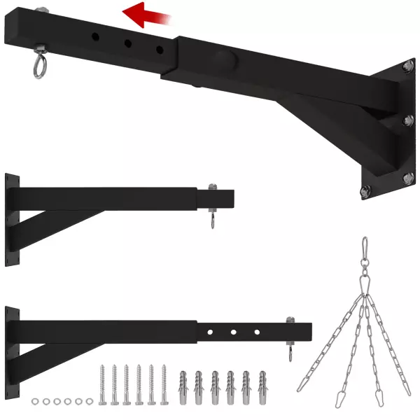Soporte Saco Boxeo de Pared con Distancia Ajustable Gancho Giratorio Cadenas 45-65 cm Negro