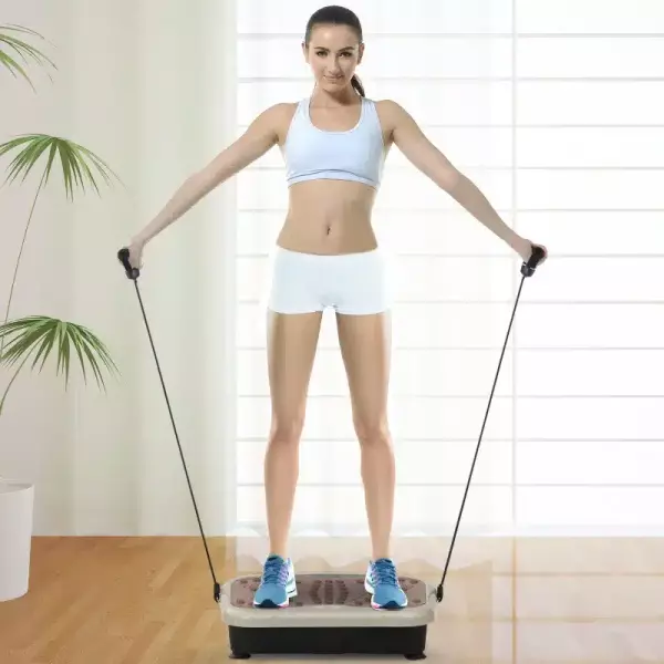 Plataforma Vibratoria con 2 Bandas Elásticas 200W Control Remoto 99 Velocidades USB Pantalla LED 54x33x14cm Café y Negro