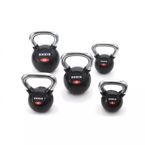 Kettlebell de caucho con mango cromado - Negro PESA RUSA