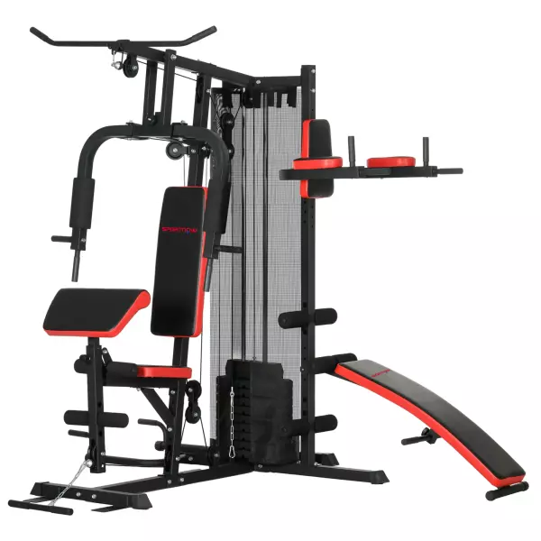 Estación de musculación Multifunción ajustable banco fitness 10 contrapesos 65kg con red de protección