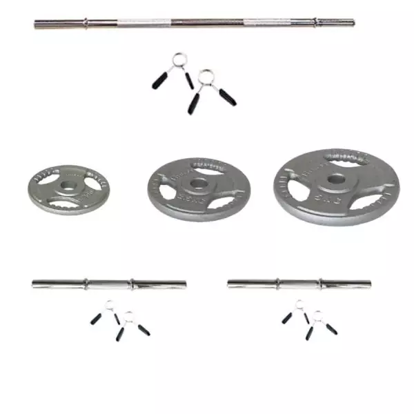 Kit de barra de 1.80m, mancuernas y discos de pesas