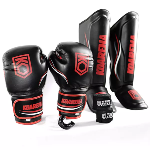 Pack Striking Negro,GUANTES,ESPINILLERAS,VENDAS,BOLSA,BUCAL#