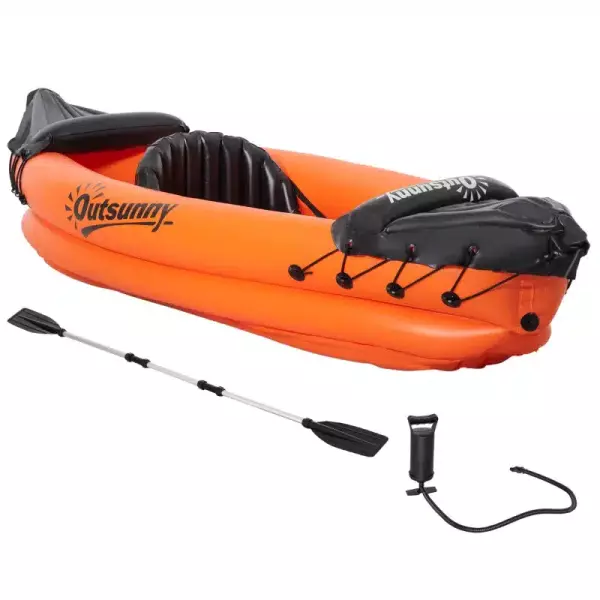 Kayak Hinchable para 1 Persona Canoa Kayak Inflable de PVC con Remo Bomba de Mano y Kit de Reparación 270x93x50 cm Naranja