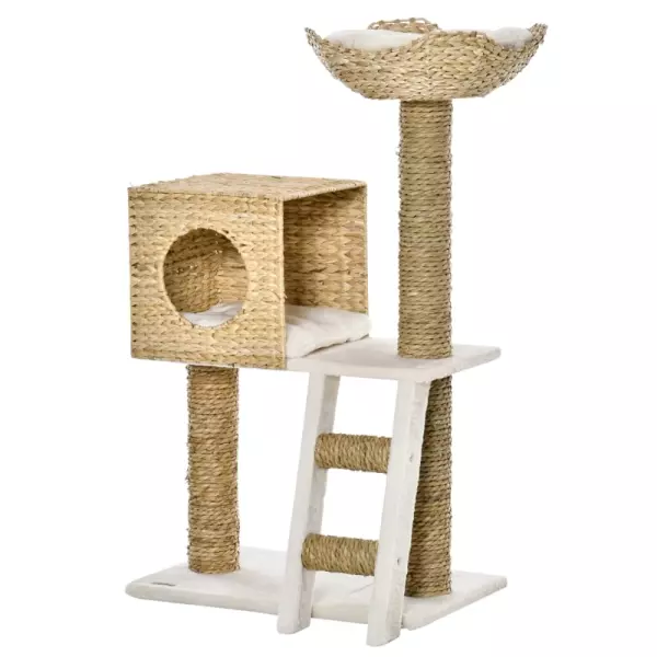 Árbol Rascador para Gatos Medianos Altura 100,5 cm Torre para Gatos con Cama Superior y Cueva de Totora