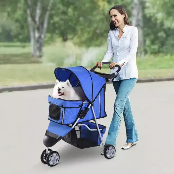 Cochecito Plegable Mascotas 75x45x97cm Perros Gatos Carrito Ruedas giran 360º Azul