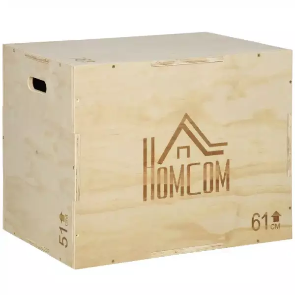 Cajón de Salto de Madera 3 en 1 con 2 Mango Hueco Carga 120 kg para Casa Oficina Gimnasia 61x51x76 cm Madera Natural