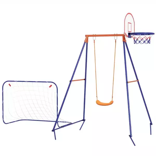 Columpio para Niños de 3-8 Años 3 en 1 con Canasta y Portería de Fútbol Desmontable Marco de Acero Multicolor