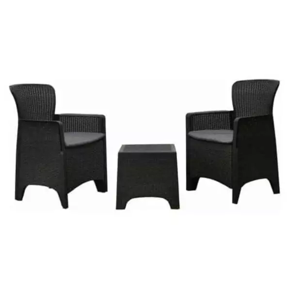 Conjunto de Jardín Chillvert Alba Resina 2 Sillones + 1 Mesa Gris Antracita KCH400