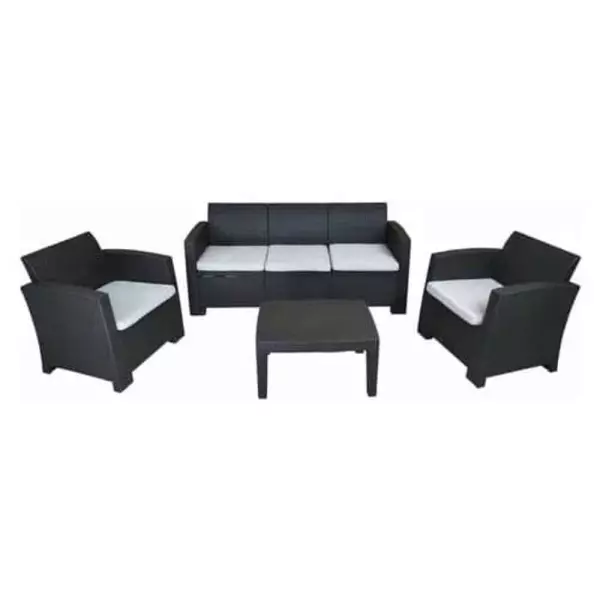 Conjunto de Jardín Chillvert Salerno 1 Sofá 3 Plazas + 2 Sillones + 1 Mesa Resina Imitación Ratan Gris Antracita KCH447