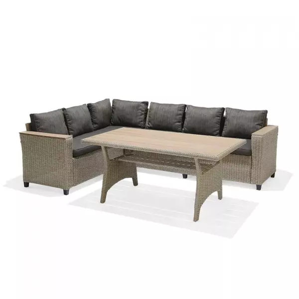 Conjunto De Jardín Sofá Rinconera Y Mesa De Comedor Chillvert Turín De Acero Y Ratan Sintético Con Cojinería Gris KCH145