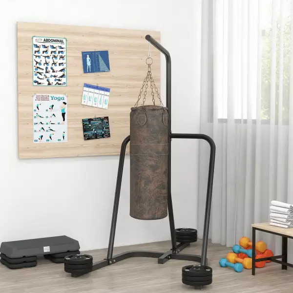 Soporte para Sacos de Boxeo con Marco de Acero Carga de 60 kg para Entrenamiento en Gimnasio Hogar Negro