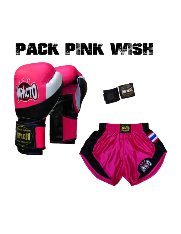 PACK PINK WISH BOXEO,GUANTES PANTALON VENDAS MUJER#