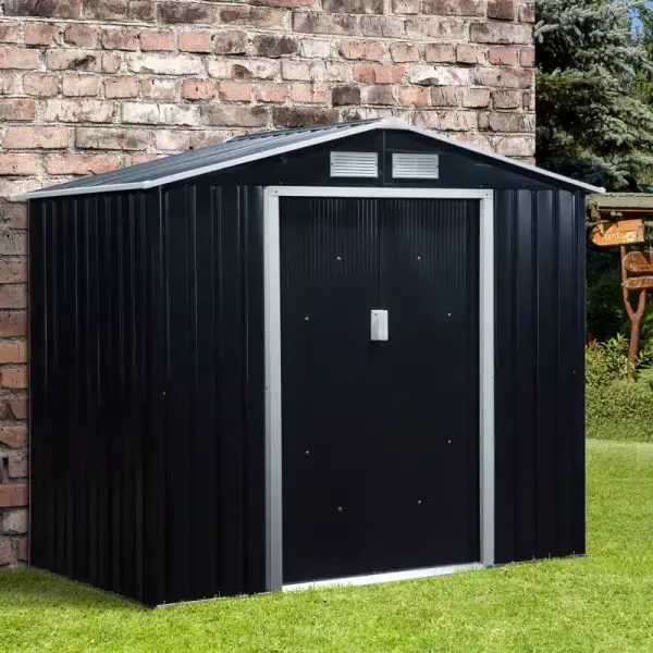 Caseta de Jardín 213x130x185 cm Cobertizo Metálico de Exterior para Almacenamiento de Herramientas Gris Oscuro