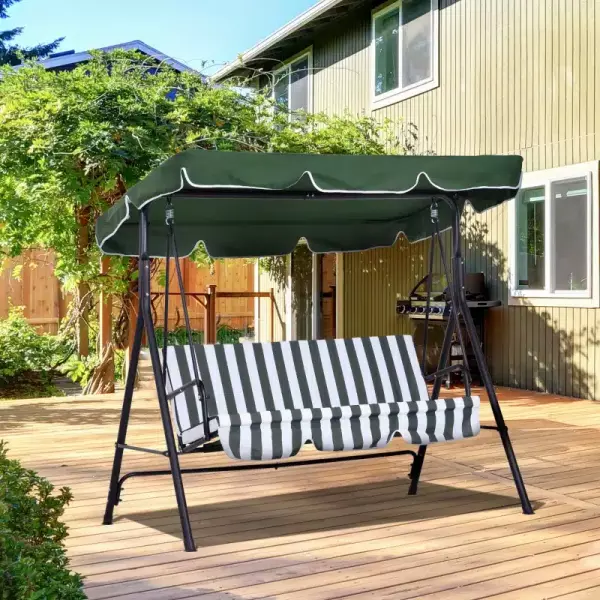 Columpio de Jardín de 3 Plazas Silla Balancín con Parasol Techo Ajustable en Ángulo para Terraza Balcón Carga Máx. 200 kg Acero 172x110x153 cm Verde