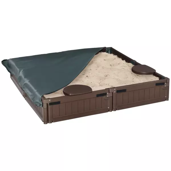 Arenero con Cubierta y Lona de Base, Diseño Modular, 4 Asientos, 1,23L x 1,23A m, Marrón 5