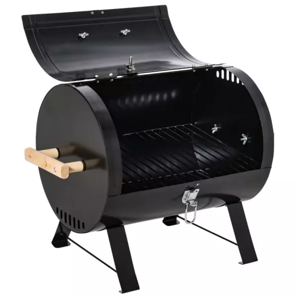 Barbacoa de Carbón de Sobremesa Parilla de Barbacoa Compacta con Termómetro y Asas para Jardín BBQ 50x35x39 cm Negro