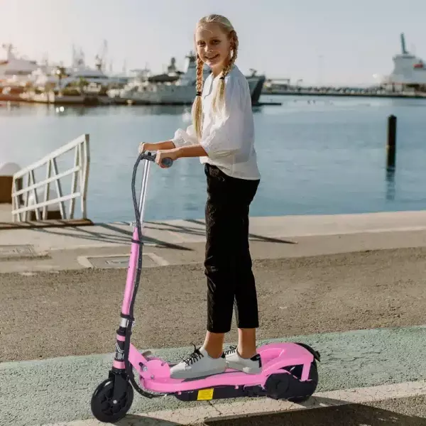 Patinete Scooter Eléctrico Plegable para Niños y Adolescentes Máx. 50 kg con Altura Ajustable Interruptor de Arranque y Frenos 75x36x82-93 cm Rosa