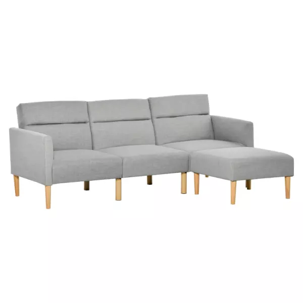 Sofá Cama con Chaise Longue de 3 Plazas Sofá Convertible con Reposapiés Movible Respaldo Ajustable y Reposabrazos 207x81x80 cm Gris Claro