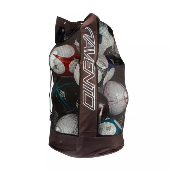 Saco Portabalones Avento Profesional – Capacidad 12-15 Balones Talla 5 – Malla de Poliéster Reforzada con Poliamida Oxford y Revestimiento PVC – Negro