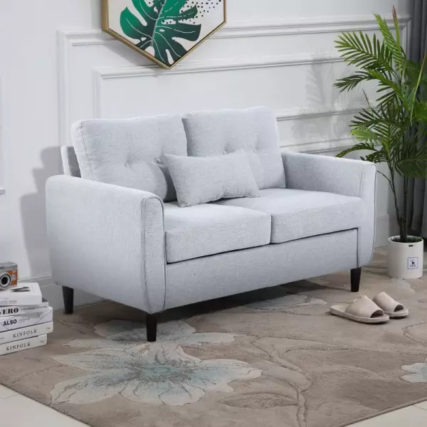 Sofá 2 Plazas Sillón Biplaza para Salón con Cojines y Asiento Acolchado Funda de Almohada Lavable 140x78x83 cm Gris Claro