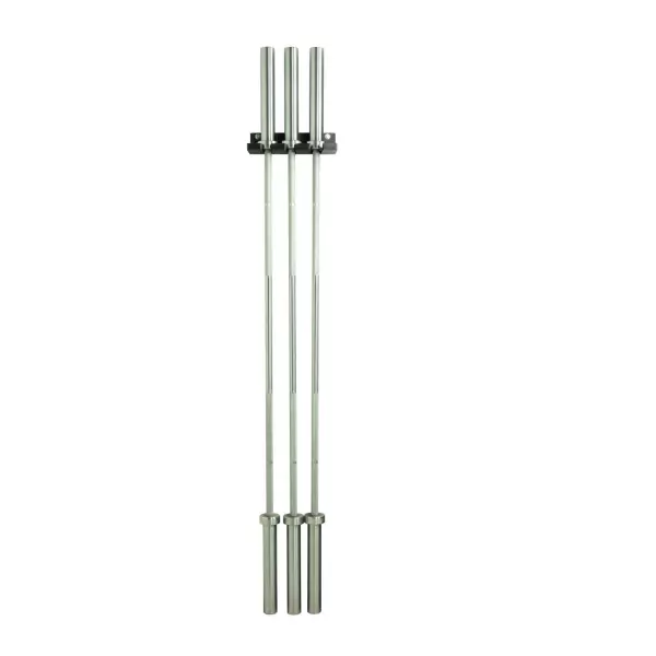 Soporte vertical de pared para tres barras olímpicas