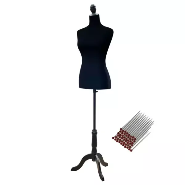 Maniquí de Costura Ajustable a 130-168 cm con Trípode de Madera para Fotografía de Moda Exposición de Prendas Negro