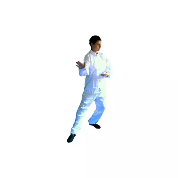 Traje de tai chi de satén blanco