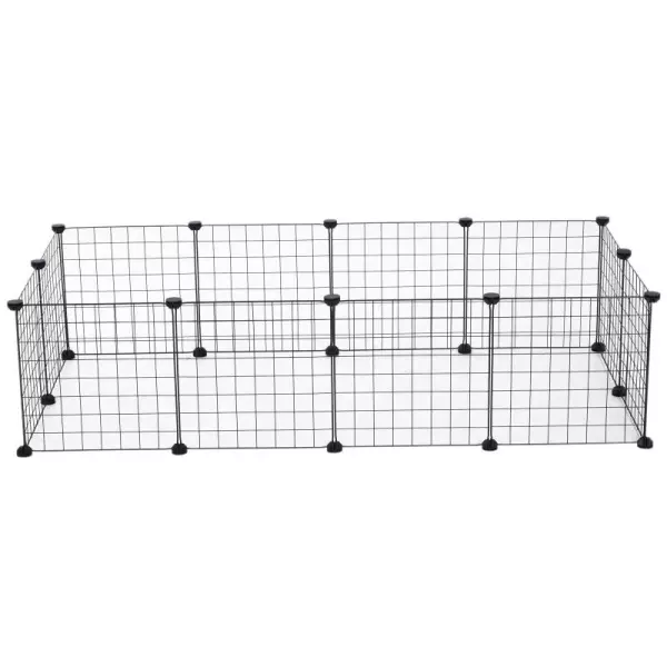 Valla Metálica para Mascotas con 12 Paneles Parque para Animales Pequeños Desmontable Diseño DIY Negro 106x73x36cm
