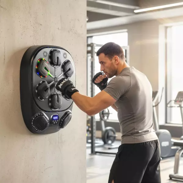 Máquina de Boxeo Musical de Pared con 9 Modos, Luces LED y Conexión Bluetooth, 61x48x11 cm, Negro