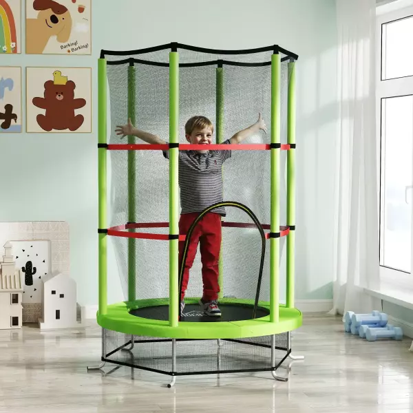 Cama Elástica Infantil Trampolín para Niños de 3-6 Años con Red de Seguridad Carga 45 kg Ø140x190 cm VERDE