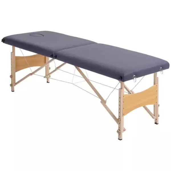 Camilla de Masaje Plegable con Marco de Madera con Altura Regulable y Bolsa de Transporte 186x60x58-81 cm Púrpura/NEGRO/CREMA
