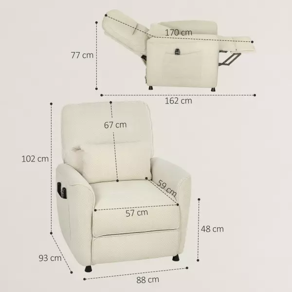 Sillón Relax Reclinable Eléctrico con Calor Lumbar Masaje Vibración Motor Silencioso Función de Memoria Crema