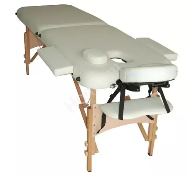 Camilla de Masaje - Color Crema - PU y Madera - 182x60x(61-87)cm