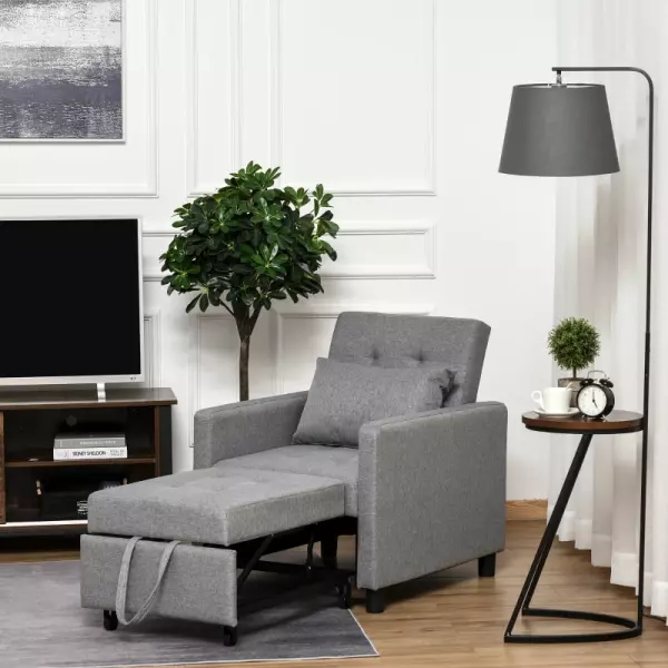 Sofá Cama Individual Sillón con Respaldo Reclinable Cojín desenfundable Asiento Acolchado y 4 Ruedas 69x82,5x84 cm Gris