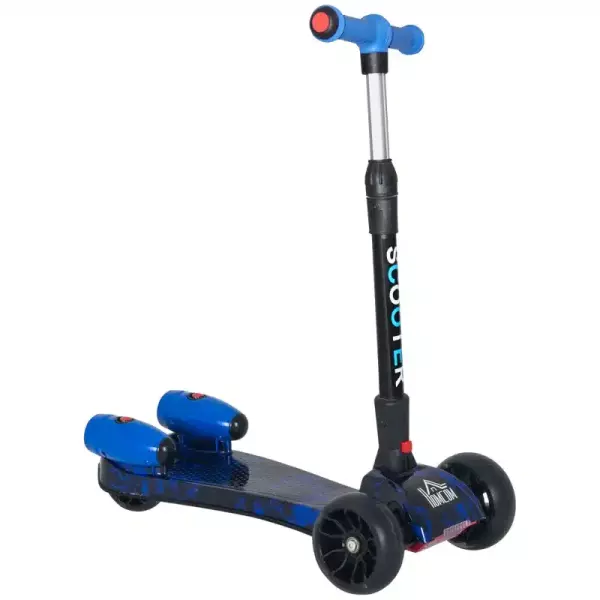 Patinete para Niños Scooter Plegable con Altura Ajustable de 4 Niveles y Música Luces y Nebulizador de Agua +3 Años 62x27x63-81 cm Azul
