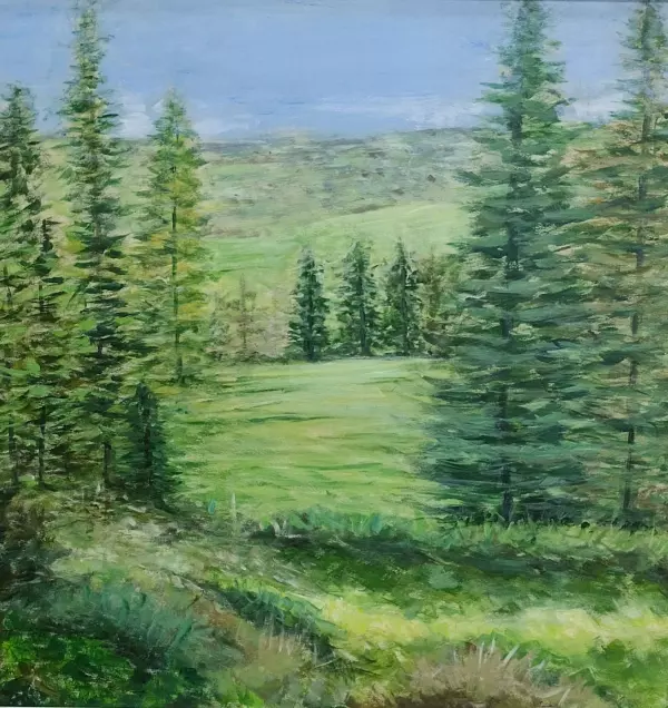 Pintura Original "Un Campo en Verdes" – Acrílico sobre Tabla 70 x 70 cm