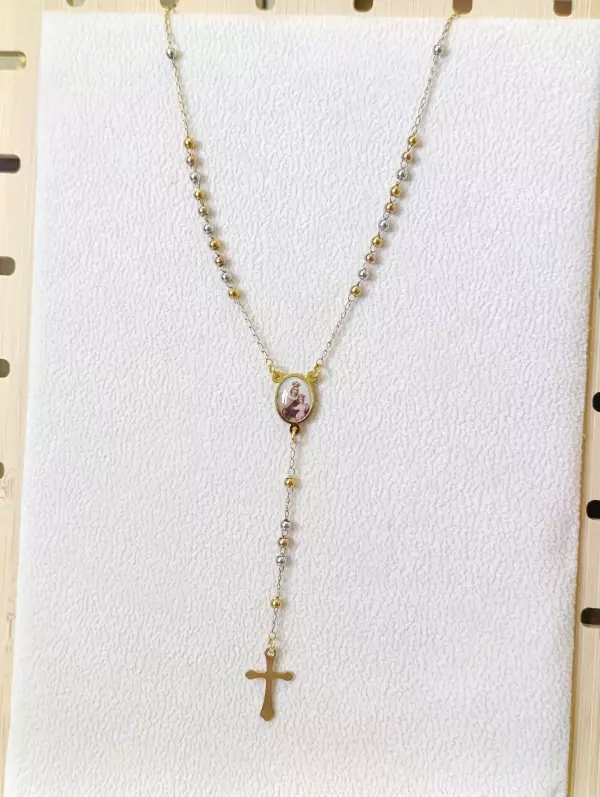 Collar Rosario con la virgen del carmen acero