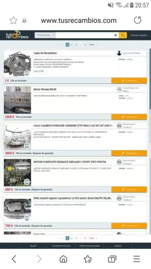 Web para venta de recambios y vehiculos