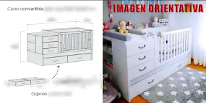 Cuna cambiador convertible en habitación infantil