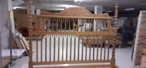 Cama Salomonico de Teca Macizo, SIN LACAR, de 200cm de Ancho
