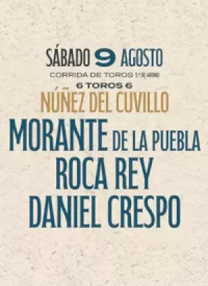 Corrida con 6 toros de Núñez del Cuvillo para Morante, Roca Rey y Daniel Crespo.