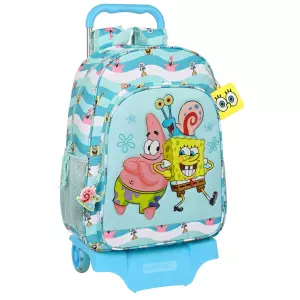 Mochila Escolar con Ruedas Spongebob Stay Positive Azul y Blanca