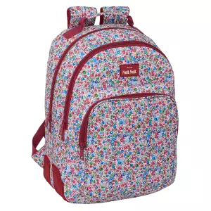 Mochila Escolar Nait Nait Flowers Burdeos 32x42x15 cm Resistente al Agua
