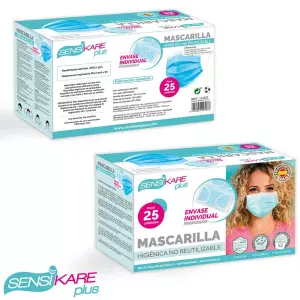 Caja de Mascarillas Higiénicas SensiKare (12 Cajas x 25 Unidades)
