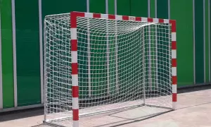 JUEGO PORTERIAS ALUMINIO BALONMANO-FUTBOL SALA 80X80 TRASLADABLES CON BASE TUBO REDONDO portes gratis