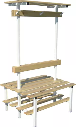 BANCO VESTUARIO DOBLE CON ZAPATILLERO, PERCHA Y ESTANTE SUPERIOR 1,5MT