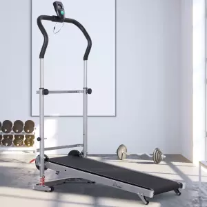 Cinta de Andar Manual Caminadora Plegable Portátil Pantalla LCD 2 Ángulos Reclinables Carga 110kg Altura 112-129cm Negro
