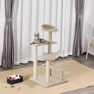 Árbol para Gato Rascador Poste para Arañar con Cama Plataforma con Manta de Sisal 50x50x100cm Terciopelo Beige