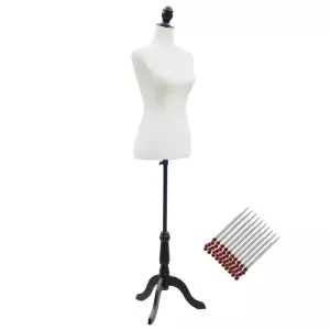 Maniquí Mujer Ajustable a 130-168 cm con Trípode de Madera 50 Alfileres de Colores para Fotografía de Moda Blanco