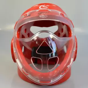 CASCO WACOKU CON MÁSCARA - ROJO/AZUL/BLANCO TAEKWONDO